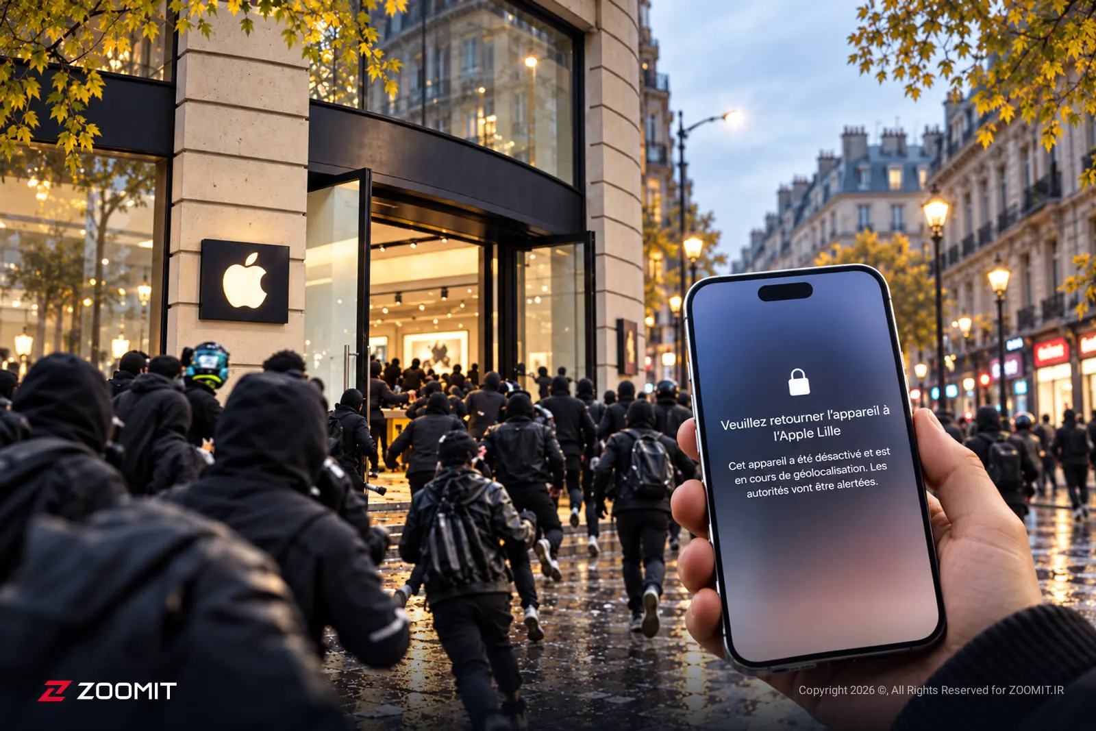 نمایش پیام قفل شدن دستگاه آیفون (iPhone) در پس‌زمینه ناآرامی‌های فرانسه