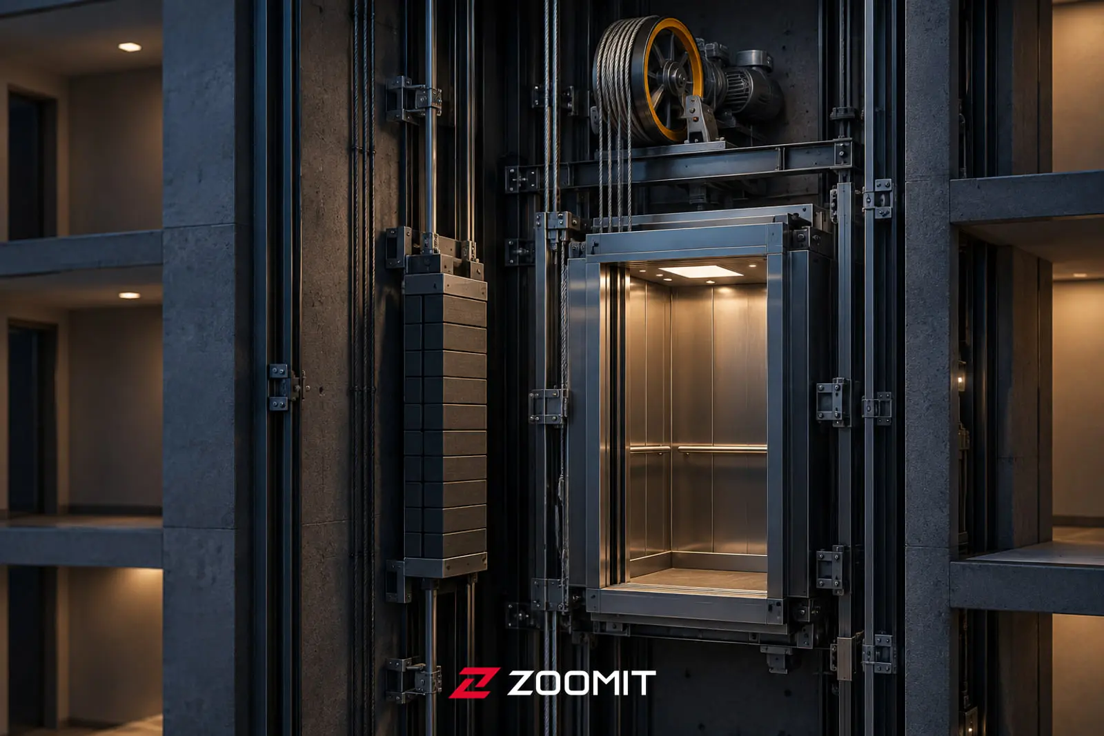 سیستم ترمز و چرخ‌دنده آسانسور برای جلوگیری از سقوط در زمان قطع برق