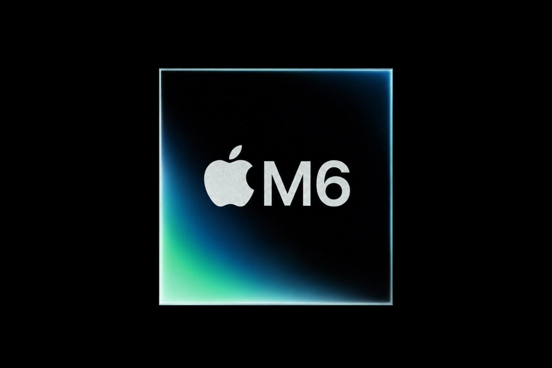 پردازنده اپل M6 (Apple M6) با لوگوی اپل روی پس‌زمینه تیره
