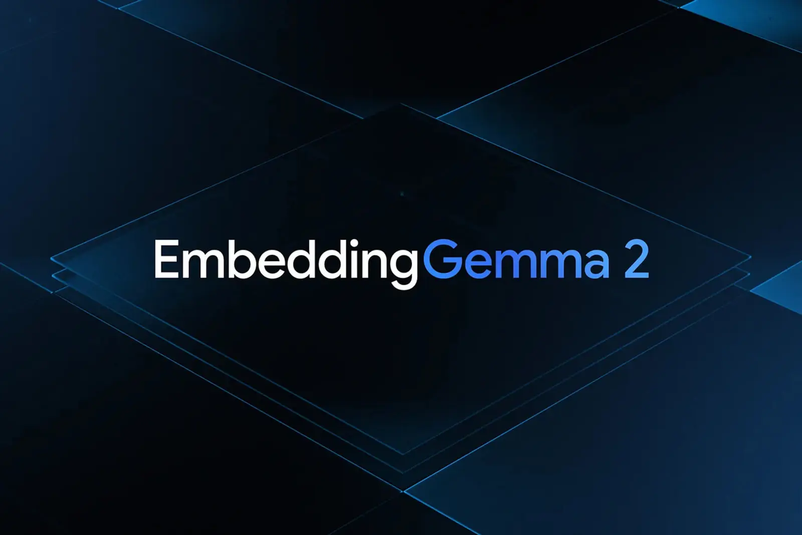 لوگوی مدل هوش مصنوعی EmbeddingGemma 2 (EmbeddingGemma 2) روی پس‌زمینه دیجیتال آبی