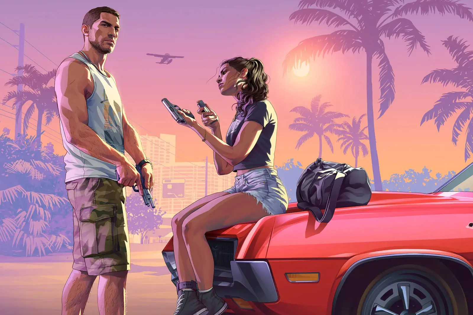 دو شخصیت اصلی بازی بازی جی تی ای ۶ / GTA 6 / GTA VI در کنار خودرو