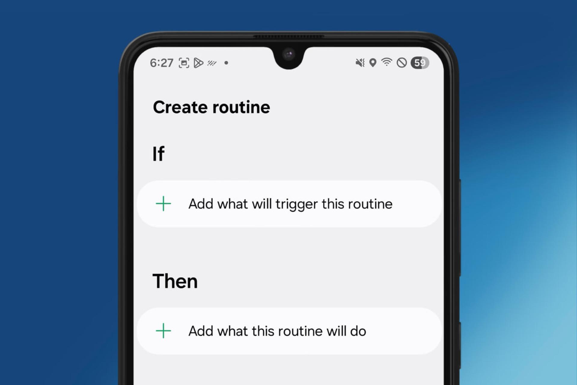 رابط کاربری تنظیم روتین (Create routine) در صفحه نمایش گوشی هوشمند