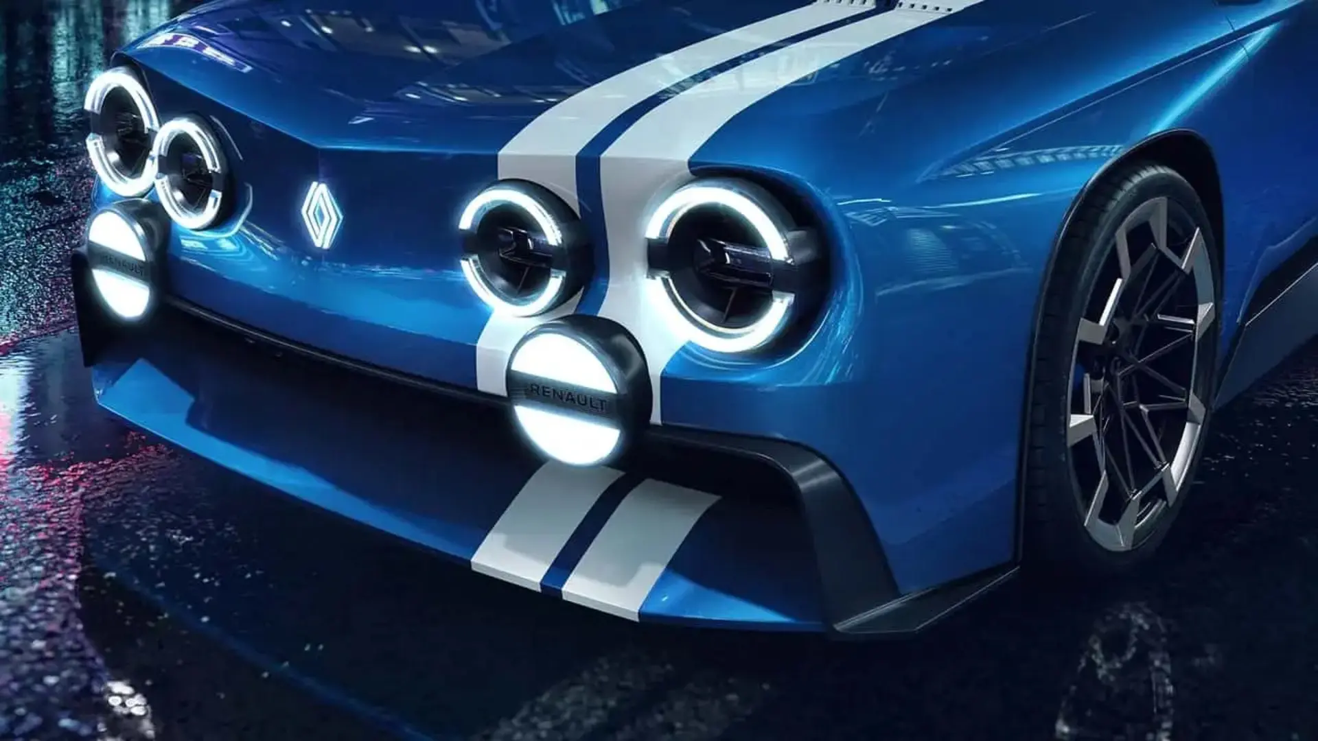 خودروی کلاسیک رنو ۸ گوردینی (Renault 8 Gordini) با رنگ آبی و خطوط سفید