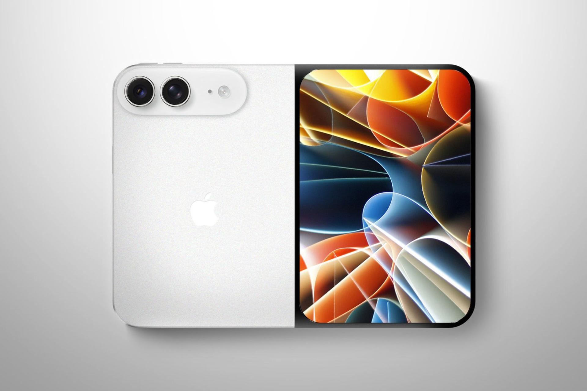 گوشی هوشمند آیفون فولد (iPhone Fold) با نمایشگر تاشو و بدنه سفید