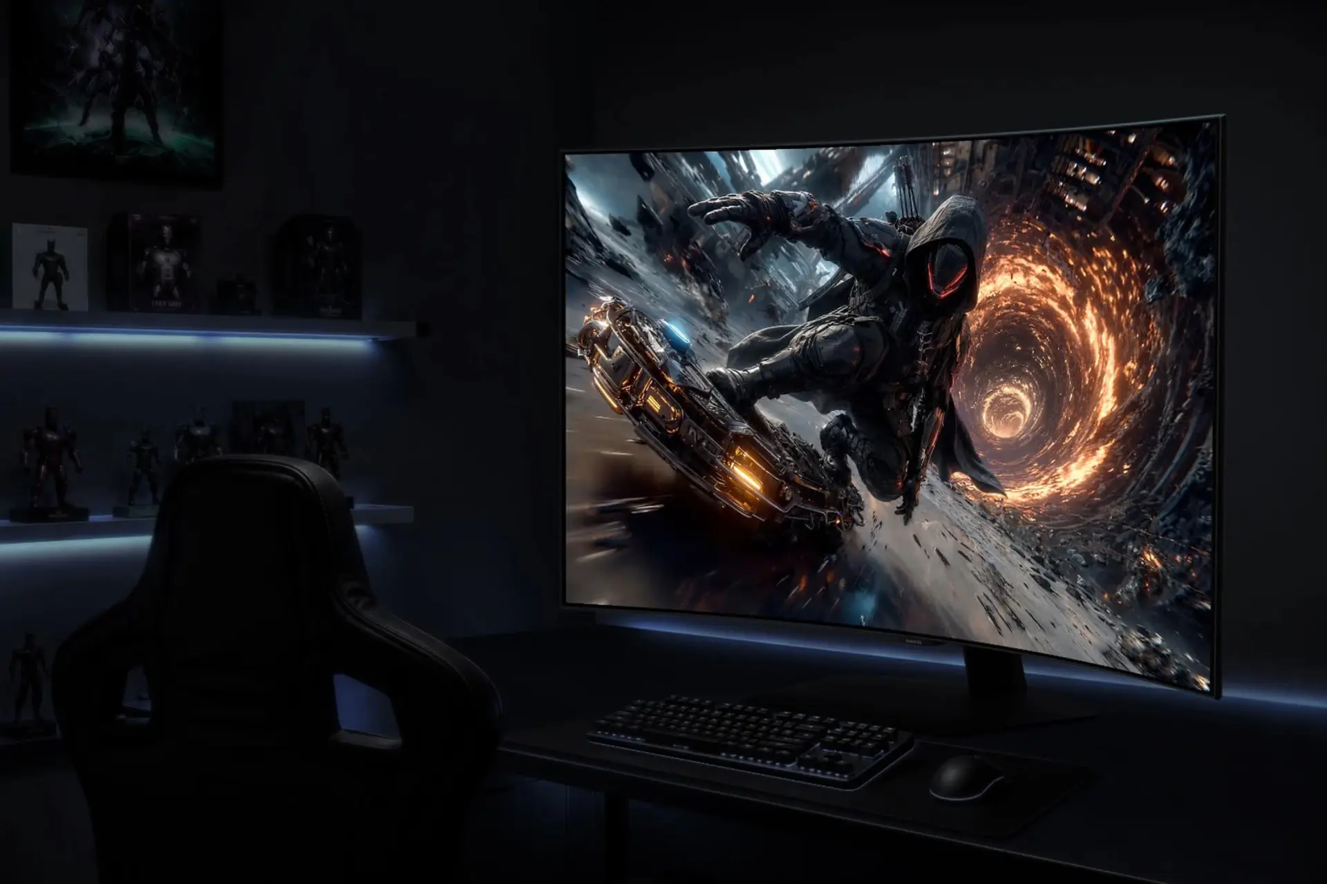 مانیتور گیمینگ خمیده سامسونگ Odyssey OLED G7 با تصویر علمی-تخیلی پرجزئیات
