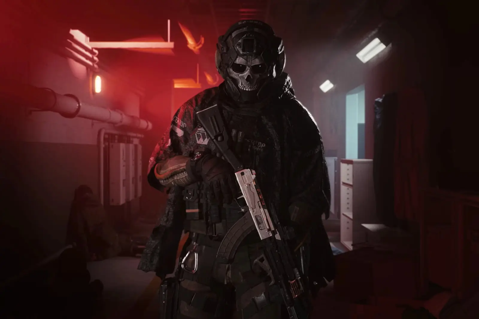 سرباز نظامی با ماسک اسکلتی در محیط تاریک بازی Call of Duty