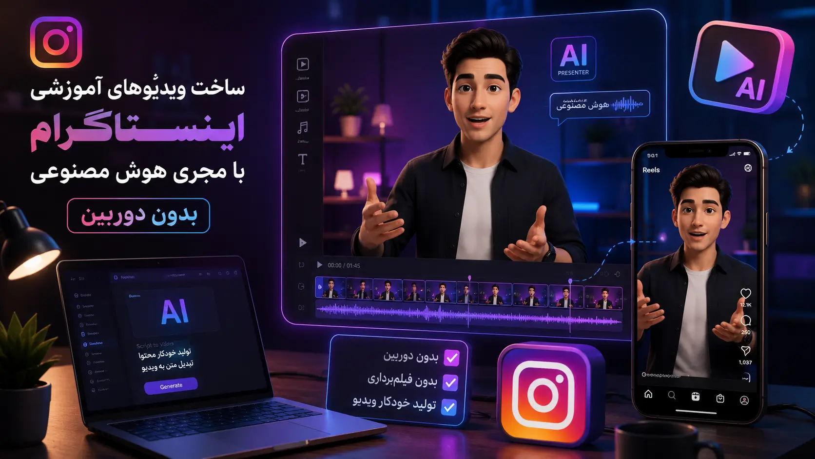 ساخت ویدیوهای آموزشی اینستاگرام با مجری هوش مصنوعی (بدون رفتن جلوی دوربین) XNET | اخبار و تحلیل هوش مصنوعی