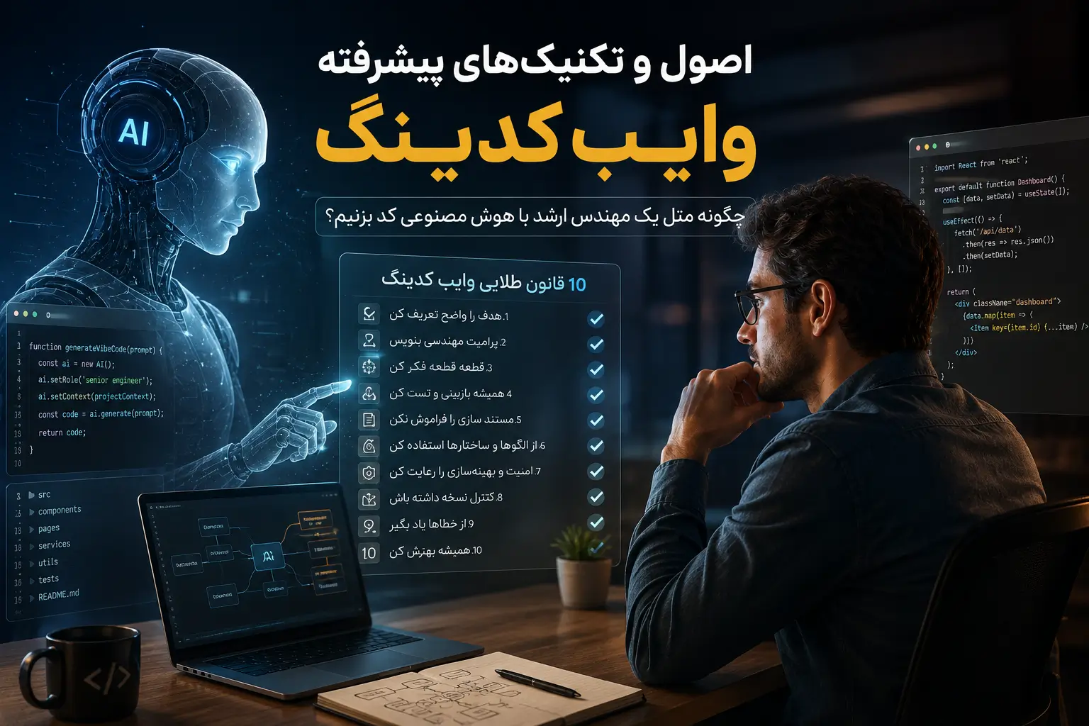 اصول وایب کدینگ؛ ۱۰ تکنیک طلایی برای خروجی تمیز و بدون باگ با هوش مصنوعی